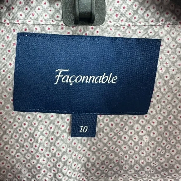 Faconnable Women's size 10 Gray Pink Dot Sheer Button Down Long Sleeve S… - Picture 5 of 11